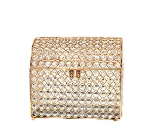 Caja de cristal para tarjetas de regalo de boda estilo cofre del tesoro.