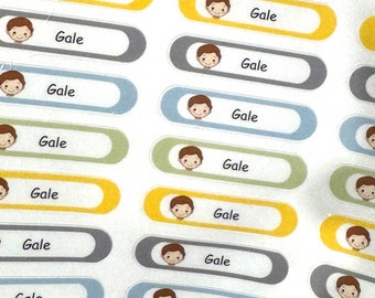Headshot-tekenfilmetiketten | Etiketten voor kinderopvang | Stickers schoolbenodigdheden | Waterdichte labels | Gepersonaliseerde naamlabel | Label voor dagverzorging