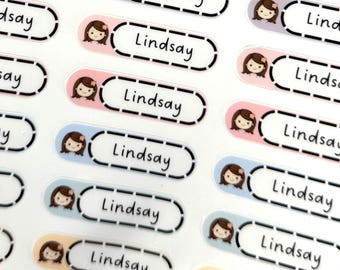 Headshot-tekenfilmetiketten | Etiketten voor kinderopvang | Stickers schoolbenodigdheden | Waterdichte labels | Gepersonaliseerde naamlabel | Label voor dagverzorging