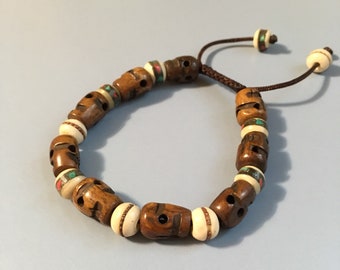 Unisex Perfect Gift Hand Carved Skull Bracelet Serpent Vertebrae Bone Bracelet Protection Bracelet Tribal Snake Bone Skull Bracelet