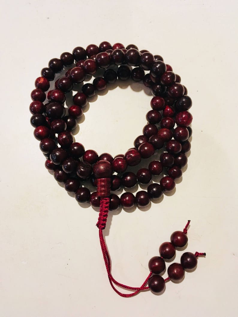 Rosewood Mala Necklace 8MM 108 Bead Adjustable Knot Handmade | Etsy