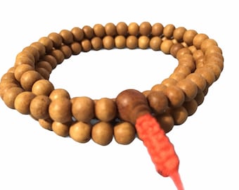 Sandalwood mala 7mm 108 Beads Mala Necklace With Adjustable Knot Aromatic Boho