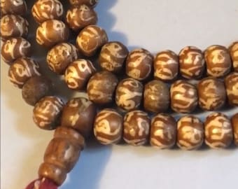 Yak Horn Bead Mala Necklace With Tassel Tibetan Guru Bead Handmade Buddhist Mantra Meditation