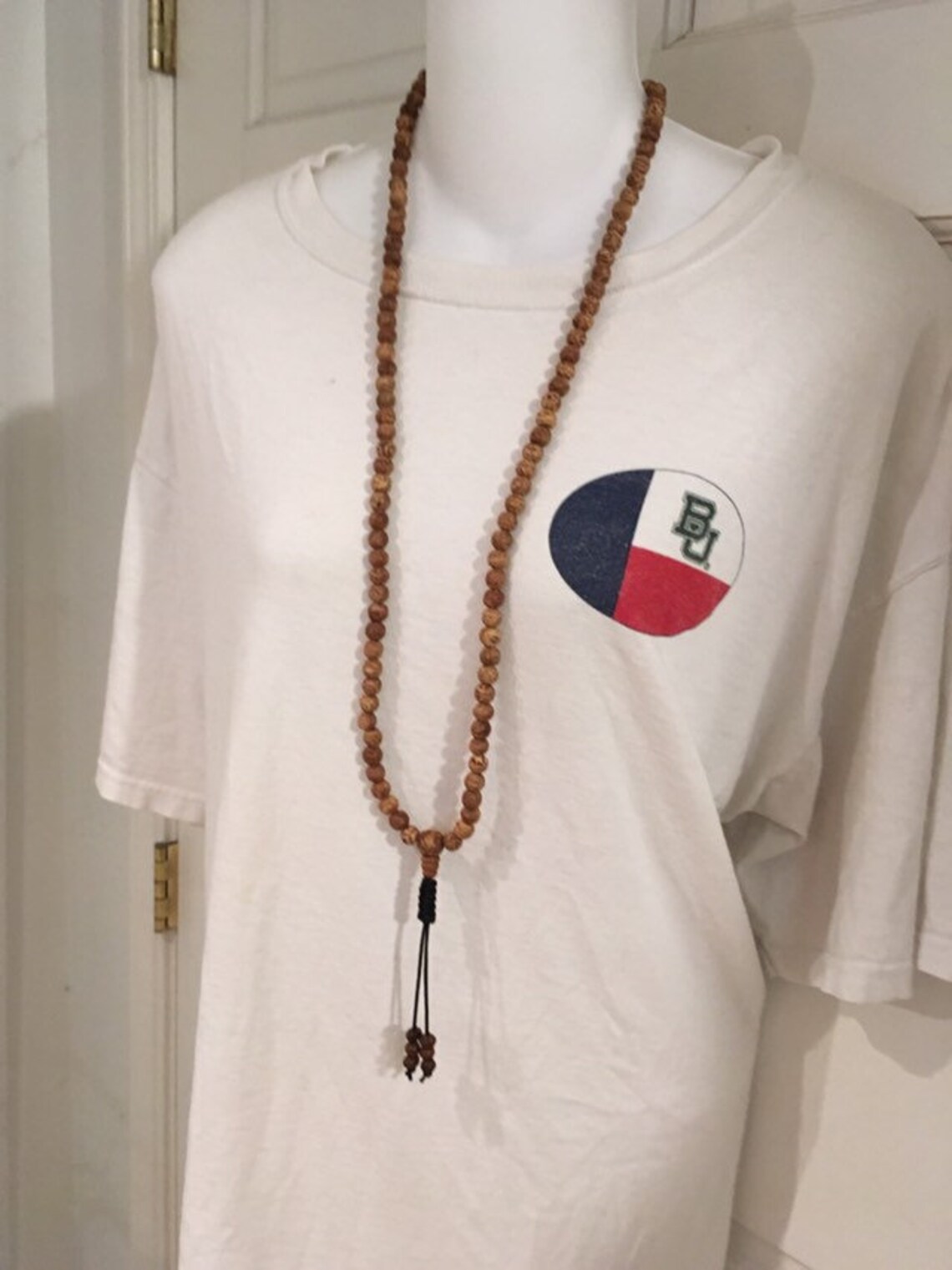 Handmade Vintage Bodhi Seed Mala Bead Necklace w/ Turquoise Pendant #10