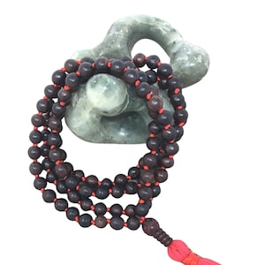 Rosewood Mala Necklace 8mm Beads with Cotton Tassel Tibetan Meditation Hand Knotted