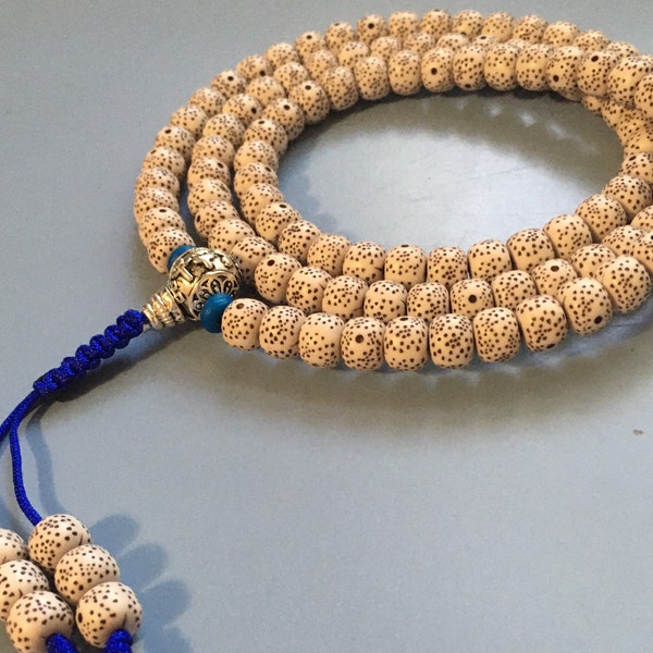 Moon & Stars Bodhi seed Mala; Lotus Seed 108 beads necklace; Tibetan Silver Guru bead, perfect for Tibetan Zen Buddhist Mantra Meditation