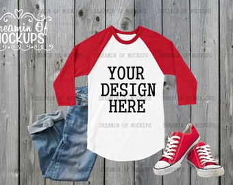 Download Free Baseball Tee Mockup - grey wood, mock up, raglan shirt, sneakers, jeans - INSTANT DOWNLOAD PSD Template