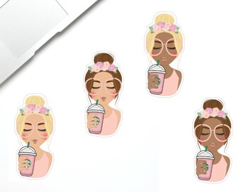 FLOWER STARBUCKS DIECUT | spring, floral headband, starbucks, frappuccino, coffee, girl | planner accessories | tn, travelers notebook