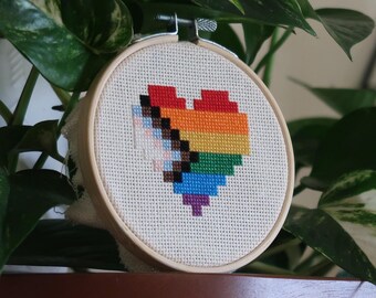 Progress Pride Heart Pixel Cross Stitch PDF Pattern | LGBTQI+, ally, safe space, needlework, fiber art | Digital
