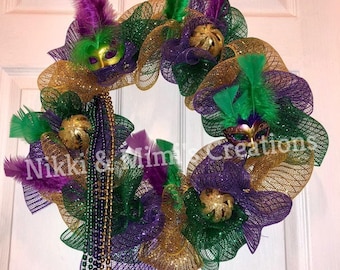 Handmade Mardi Gras Deco Mesh Wreath