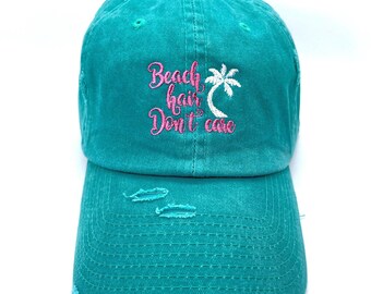 Beach Hair Don’t Care-Embroidered Baseball Hat-Adult and Kids Sizes-Many color choices