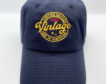 Vintage Aged to Perfection-Any Year Baseball Hat-Many color choices-Thread Color Choices