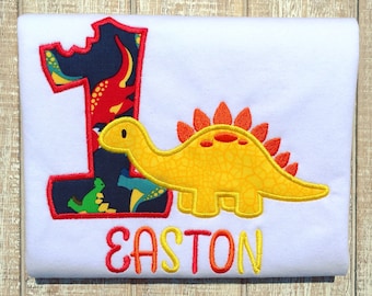 Stegosaurus Dinosaur Birthday Embroidered T-Shirt Boy or Girl