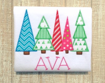 Christmas Trees Embroidered Bodysuit or T-Shirt-Girls