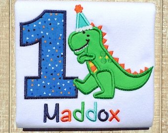 T-shirt d'anniversaire brodé de dinosaures - Version garçon