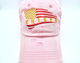 Chiefs Flag Embroidered-Many Cap Color Choice-Adults and Kids