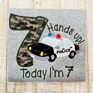 Police Car Birthday Embroidered T-Shirt