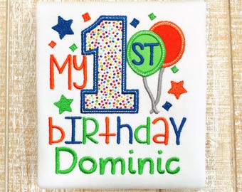 My 1st Birthday Embroidered Bodysuit or T-Shirt-Boys-Any Colors-Family Shirts