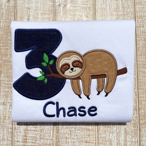 Sleeping Sloth Birthday Embroidered T-Shirt-Boys or Girls