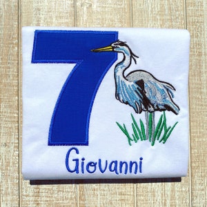 Blue Heron Birthday Embroidered T-Shirt Boy or Girl