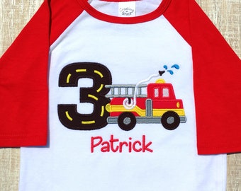 Fire Truck Birthday Embroidered T-Shirt