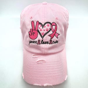 Peace/Love/Cure- Baseball Hat-Adult and Kids Sizes-Many Hat Color Choices-Any Ribbon Color