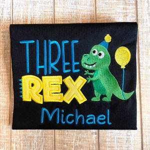 Dinosaur Three-Rex Birthday Embroidered T-Shirt