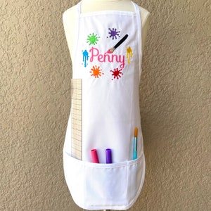 Kids Art Apron/Smock with 3 Pockets-Embroidered-Girls or Boys
