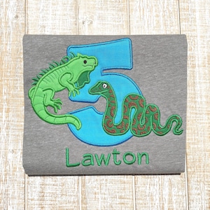 Iguana and Snake Birthday Embroidered T-Shirt-Boy or Girl