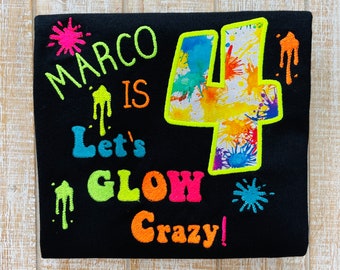 Let’s GLOW Crazy-Glow Party-Embroidered Birthday T-Shirt-Boys or Girls