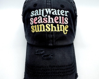 Saltwater Seashells Sunshine- Embroidered Cap-Many Cap Color Choices