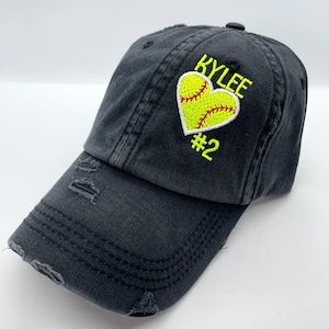 Custom Heart Softball-Your Name/Number-Embroidered Hat-Any thread colors-Many Hat Color Options