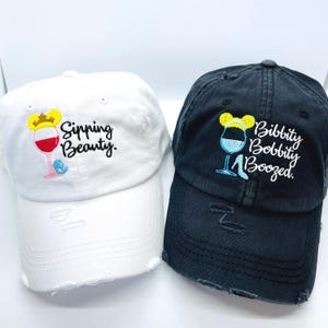 Drinking Princess Wine Glasses Funny Sayings-13 Different Character Options-Ponytail or Unisex Hats