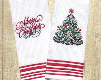Merry Christmas-Tree Embroidered Kitchen Towels