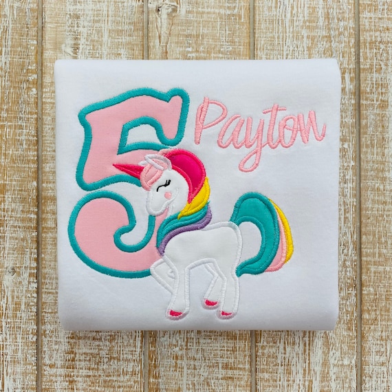 Prancing Unicorn Birthday Embroidered T-shirt or Bodysuit 