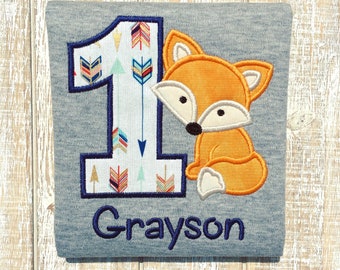 Woodland Fox Birthday Embroidered Bodysuit or T-Shirt-Girls or Boys