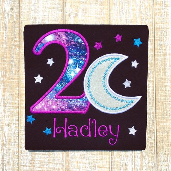 TWO the Moon-moon Stars Birthday Embroidered T-shirt-girls or | Etsy