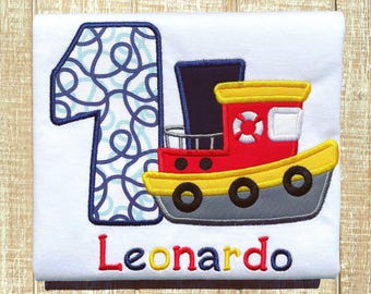 Tug Boat Birthday Embroidered Bodysuit or T-Shirt