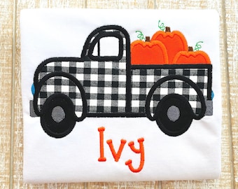 Vintage Truck with Pumpkins Embroidered Bodysuit or T-Shirt-Boys or Girls