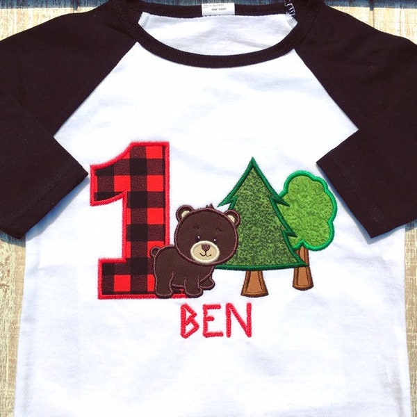 Woodland Bear Birthday Embroidered T-Shirt