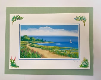 Small original gouache painting Coastal Path Landscape