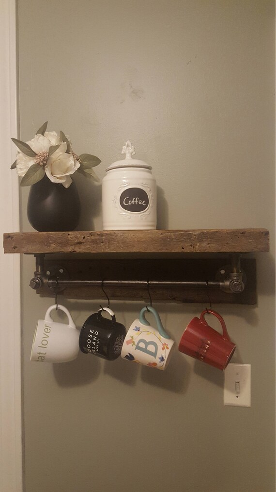 Rustic Gas Pipe Shelf With Bar For Coffee Mugs Image 0