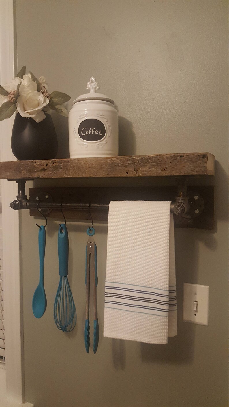 Industrial Rustic Gas Pipe Shelf With Bar For Kitchen Utensils Etsy