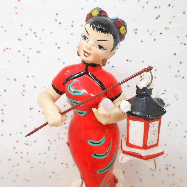 Vintage NIKONIKO Geisha Asian Figural Japan Ceramic Girl Princess Lantern Wiggle Dress Mid Century, AtomicShack.com