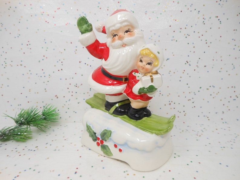 Vintage LEFTON Santa Christmas Music Box Japan Ceramic Jingle Etsy