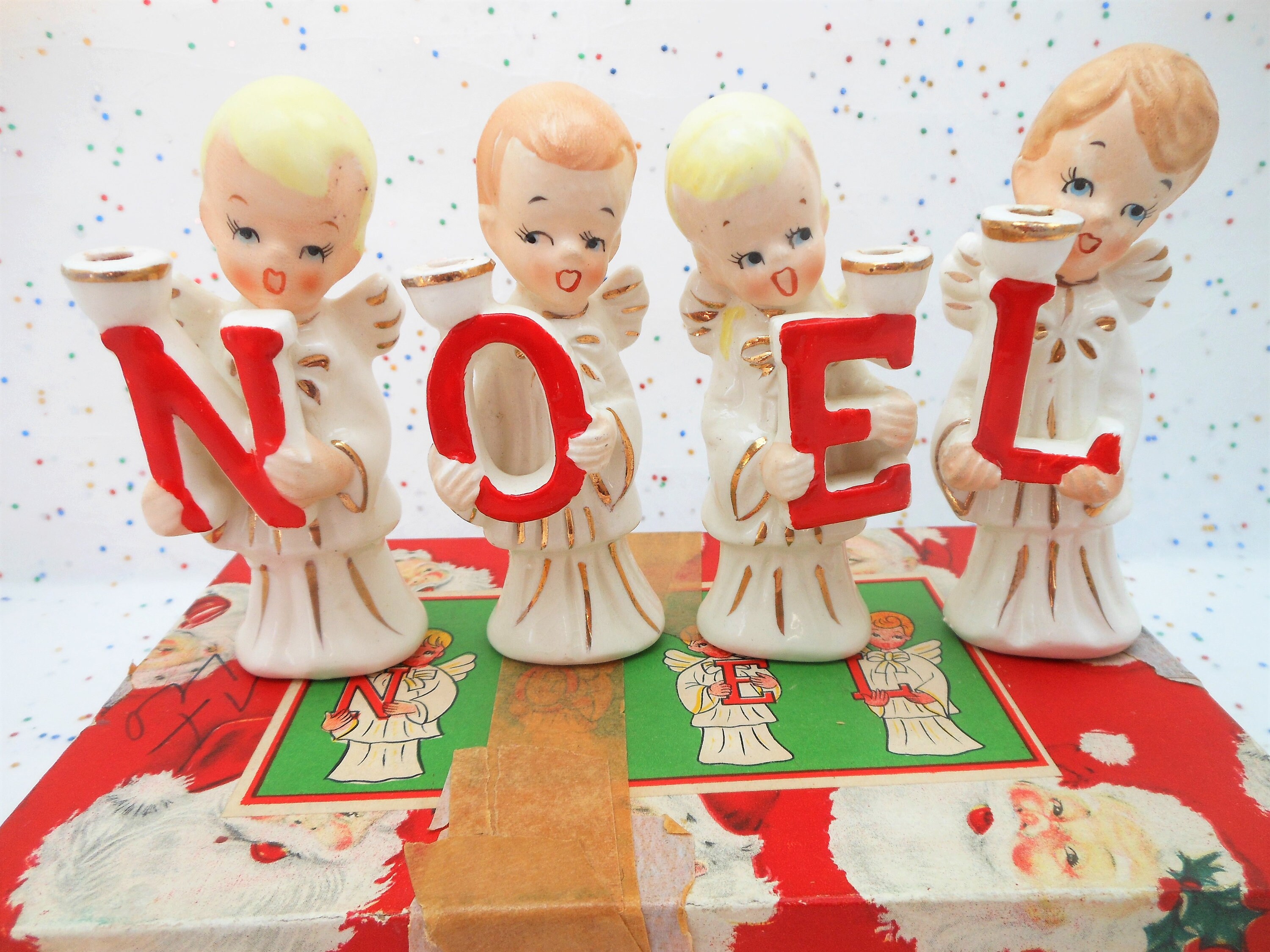 Vintage Christmas NOEL Japan Candle Holder SET Boxed Ceramic Etsy