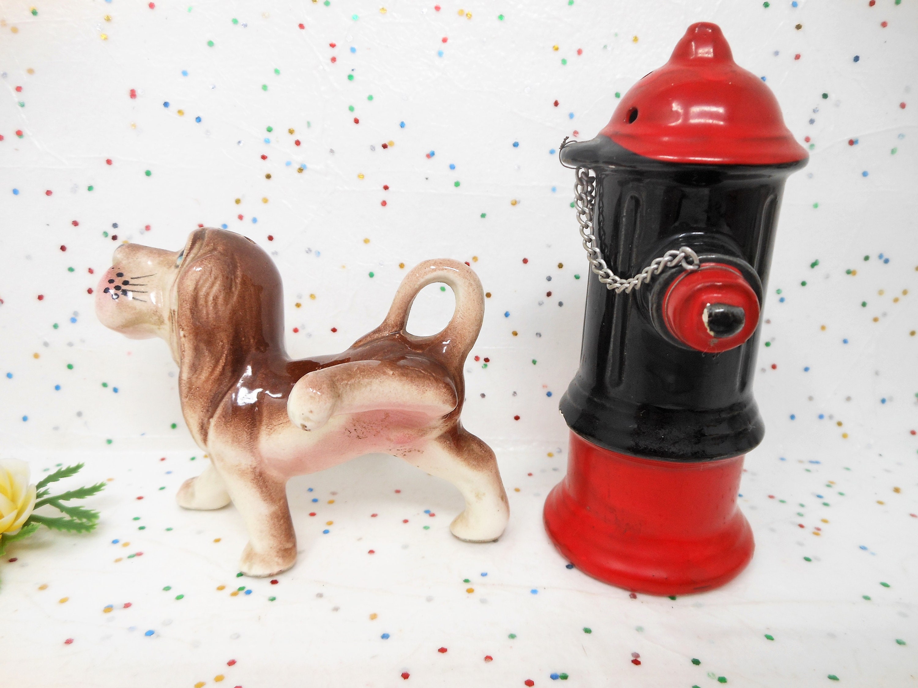 Vintage Puppy Dog Fire Hydrant Salt Pepper Shaker Set Japan Etsy