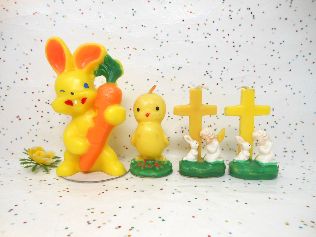 Vintage Easter GURLEY Candle Lot 4 Bunny Rabbit Chick Cross Angel Mid