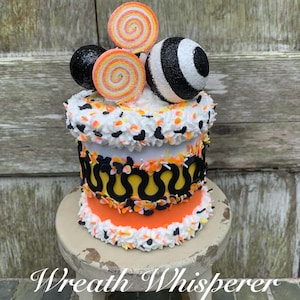CANDY CORN FAKE Bake Cake 5x7, Wreath Supplies, craft supplies, Tiered Tray Decor, Wreath Attachment, Halloween Decor