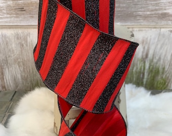 10 YRDS 4 D.STEVEN Ribbon Red Black Stripe | Etsy